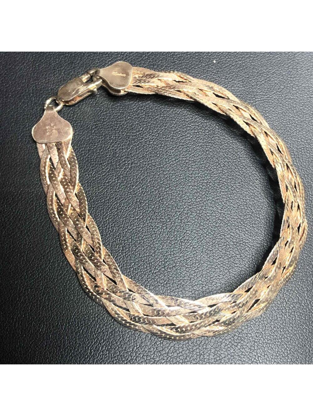 6232 Dyadema Light Rose Vermeil Italy 925 sterling braded bracelet 7.5" 9.5gram